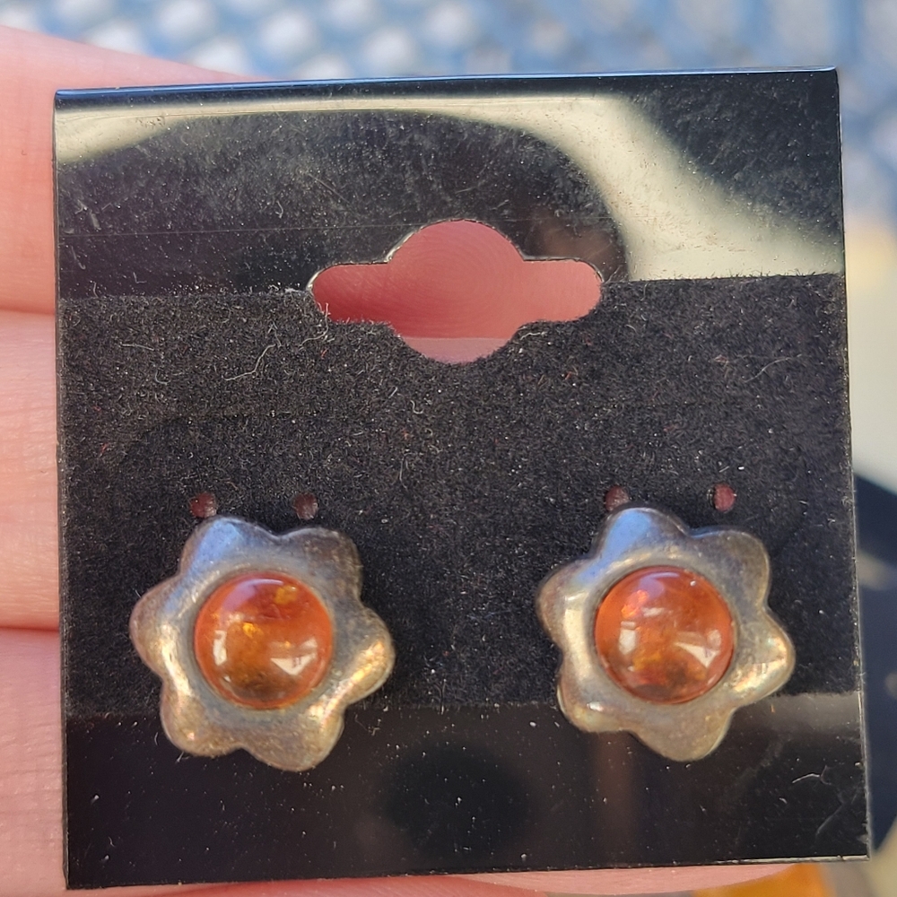 9 Pairs Sterling Vintage Amber Earrings Lot Bundle Estate Set - Picture 9 of 12